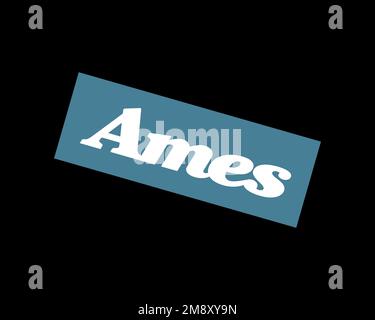 Ames department store, rotated logo, black background B Stock Photo