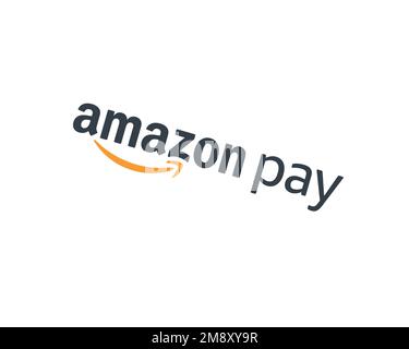 Amazon Pay, Rotated Logo, White Background B Stock Photo