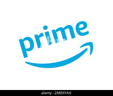 Amazon Prime, Rotated Logo, White Background Stock Photo
