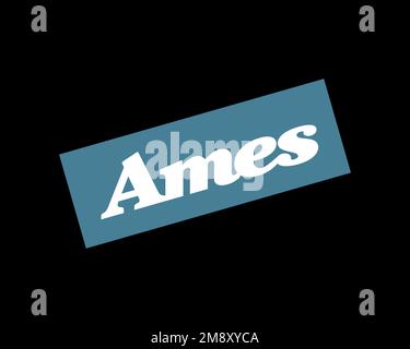 Ames department store, rotated logo, black background Stock Photo