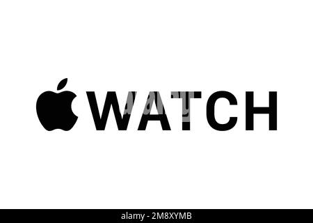 Apple Watch, Logo, White Background Stock Photo