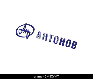 Antonov, rotated logo, white background B Stock Photo