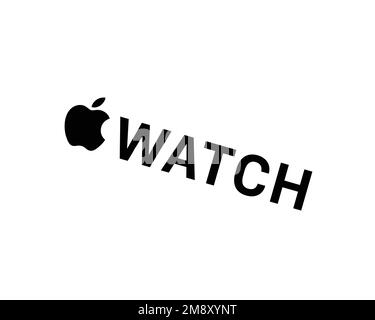 Apple Watch, Rotated Logo, White Background B Stock Photo