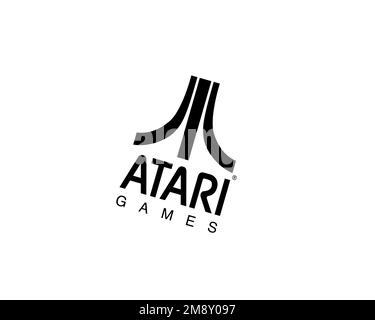 Atari Games, rotated logo, white background B Stock Photo