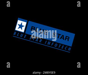 Blue Star Infotech, Rotated Logo, Black Background B Stock Photo