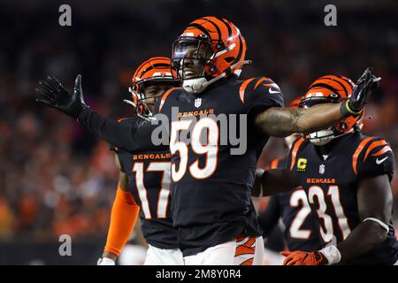 January 15, 2023: Cincinnati Bengals LB Akeem Davis-Gaither celebrates a  tackle during an NFL wild card playoff football game between the Cincinnati  Bengals and the Baltimore Ravens at Paycor Stadium in Cincinnati