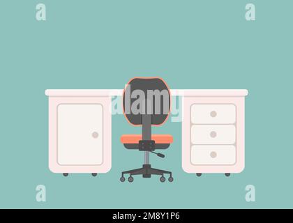 Office desk and chair isolated on green background Stock Vector