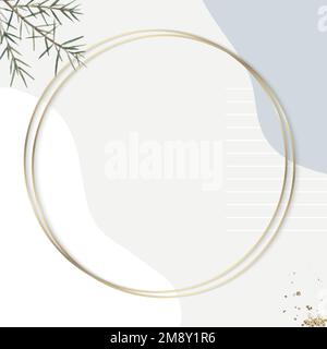 Round gold frame on beige minimal patterned background vector Stock Vector