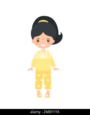 Indian chibi girl dressed in pajamas, isolated on white background Stock Vector