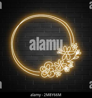 Floral neon effect frame vector design space Stock Vector
