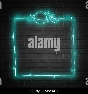 Planet space neon frame vector green Stock Vector