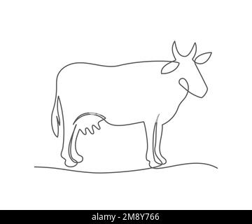 Cow One line drawing on white background Stock Vector