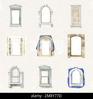 Vector old European architecture watercolor collection Stock Vector