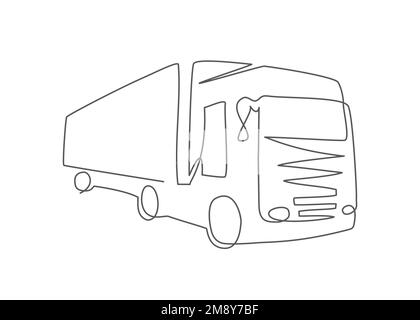 Truck One line drawing on white Stock Vector