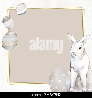 Gold Easter frame with bunny and eggs vector Stock Vector