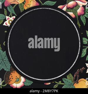 Glittery silver floral round frame vector Stock Vector