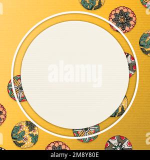 Floral patterned yellow round frame vector Stock Vector