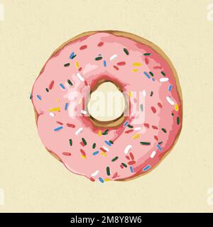 Vectorized pink glazed donut on a beige background Stock Vector