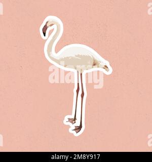 Vectorized white flamingo bird sticker with white border Stock Vector