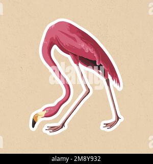 Vectorized pink flamingo bird sticker with white border Stock Vector
