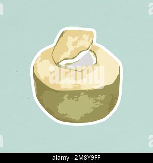 Vectorized coconut fruit sticker with a white border Stock Vector