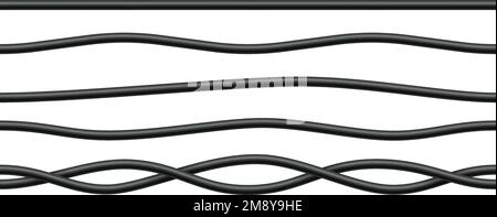 Realistic electrical wires. Cable power energy. Flexible thick network cord. Black electric computer connection wires. Seamless line cable. Vector Stock Vector