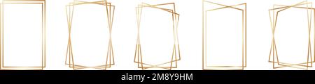 Golden geometric frames in art deco style. Luxury gold borders for for wedding invitation. Thin line polygonal set for invitation decoration. Vector Stock Vector