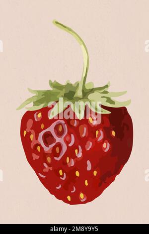 Vectorized strawberry fruit sticker overlay on a pink background Stock Vector