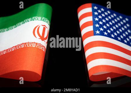 flags of USA and India on a black background. The concept of interaction or counteraction between the two countries. International relations. politica Stock Photo