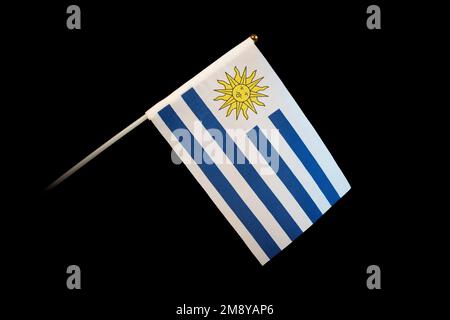 the national flag of uruguay on a black background. Stock Photo