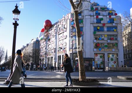 Paris, France, 13/01/2023, Following other large activations around the  world such as a takeover of Tokyo's giant Cross Shinjuku Vision billboard  and the placement of a moving Yayoi Kusama animatronics robot on