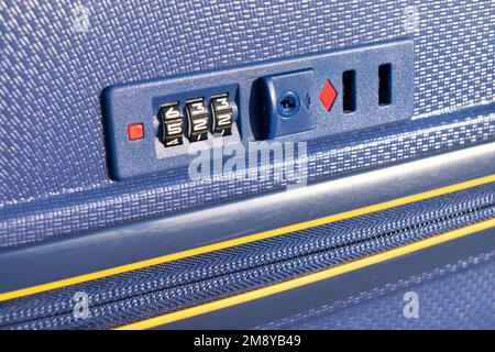Combination lock close-up. Numbers on the code lock. Code lock on suitcase. Stock Photo