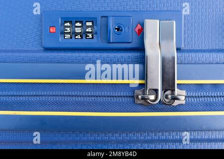 Combination lock close-up. Numbers on the code lock. Code lock on suitcase. Stock Photo