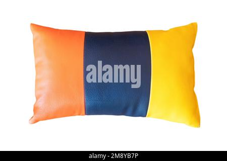 Different color cleanl eather pillow isolated on white background with clipping path. Close-up of pillow isolated on a white background. Pillow for sl Stock Photo