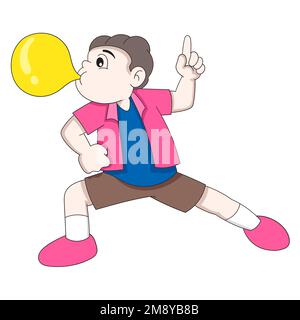 boy is playing playing eating chewing gum. vector design illustration art Stock Vector