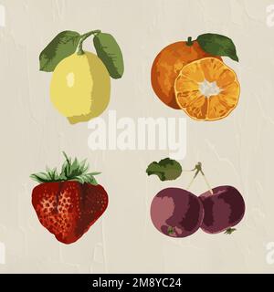 Vectorized tropical fruit sticker collection design elements Stock Vector