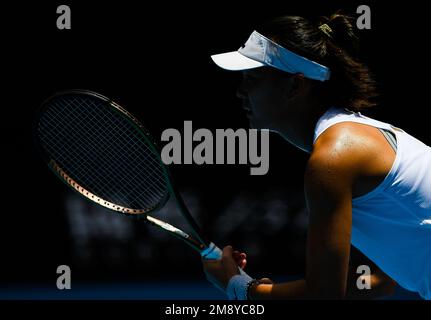 Melbourne, Australia. 16th Jan, 2023. Yuan Yue of China competes during the women's single 1st round match against Maria Sakkari of Greece at Australian Open tennis tournament, in Melbourne, Australia, Jan. 16, 2023. Credit: Guo Lei/Xinhua/Alamy Live News Stock Photo