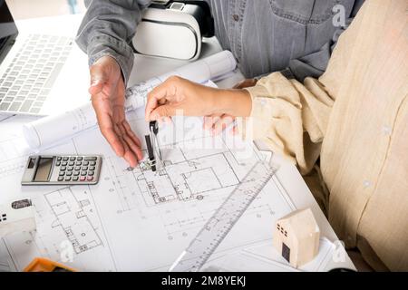 Architect team meeting consult and work for architectural construction project working with partner Stock Photo