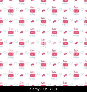 Valentines day vector seamless pattern. Doodle hand drawn illustration of cute romantic love background.. Stock Vector