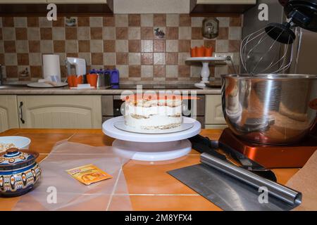 desktop and pastry chef tools at home production Stock Photo