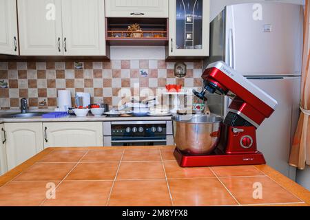 desktop and pastry chef tools at home production Stock Photo