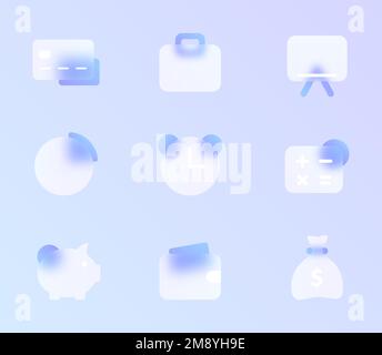 Glass bank card icons with transparent 3D design and neon glow effect ...