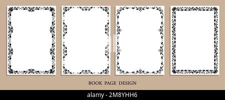 Set of rectangular frames with vines and leaves for decorative design of book pages, diplomas and certificates in A4 format. Minimalistic vector isola Stock Vector