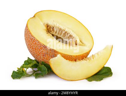 Sweet melons isolated on white background, Melon or cantaloupe isolated on white background With clipping path. Stock Photo