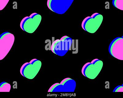3d hearts seamless pattern. Happy Valentine's Day. Background with isometric hearts for greeting card, wrapping paper, promotional items and invitatio Stock Vector