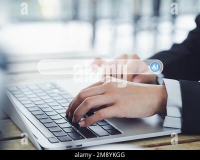 AI searching concept. Data search optimization by artificial intelligence technology. Search engine bar with blank space for text and AI button appear Stock Photo