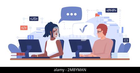Software engineers cooperation 2D vector isolated illustration Stock Vector