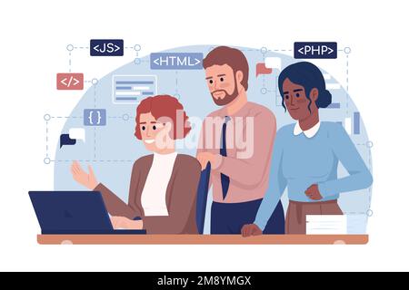 Successful developers teamwork 2D vector isolated illustration Stock Vector