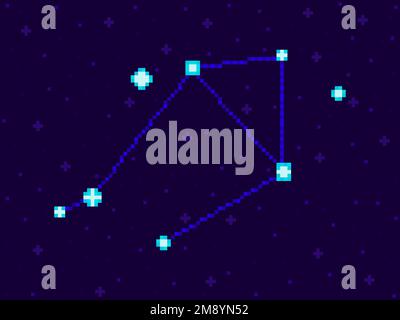 Libra constellation in pixel art style. 8-bit stars in the night sky in retro video game style. Cluster of stars and galaxies. Design for applications Stock Vector