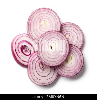 sliced red onion isolated on white background, top view Stock Photo